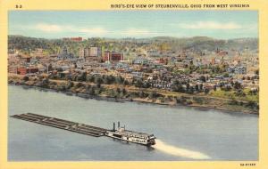 STEUBENVILLE, OH Ohio   CITY~RIVER~BARGE From West Virginia   c1940's Postcard