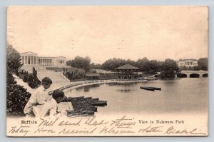 1905 Buffalo NY Delaware Park Postcard Albright Art Gallery Boathouse
