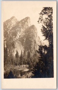 Postcard RPPC c1910s Yosemite California The Three Brothers Real Photo Unused