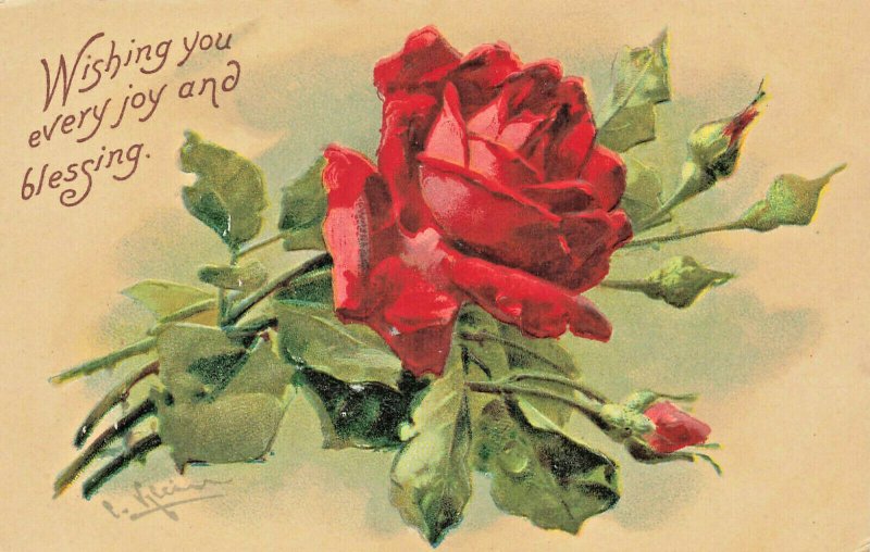 Artist Signed C. Klein Wishing you Every Joy And Blessing Embossed Postcard