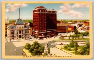 Providence Rhode Island 1940s Postcard City Hall Biltmore & Civil War Monument