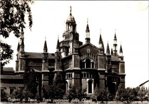 RPPC, Lombardy Italy CERTOSA DI PAVIA  Monastery~Back View RELIGION 4X6 Postcard