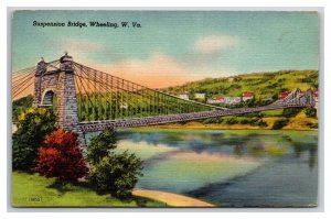 Suspension Bridge Wheeling West Virginia WV UNP Linen Postcard M20