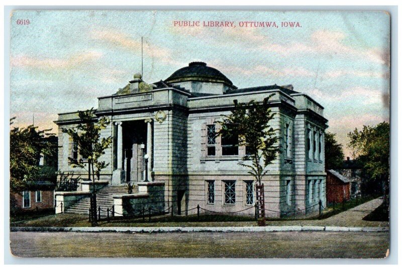 1910 Public Library Exterior Building Ottumwa Iowa IA Vintage Antique Postcard