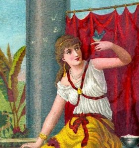 1880's-90's Domestic Sewing Machine Grecian Roman Lady & Bird P196