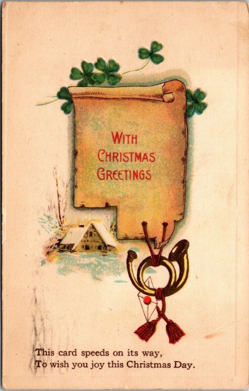 With Christmas Greetings - Winter Scene - Vintage - POSTCARD PC POSTED 