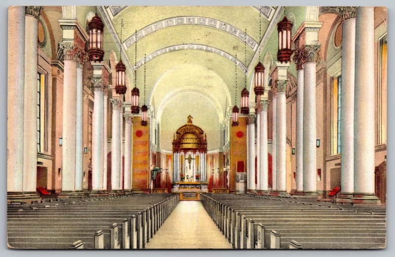 Milwaukee Wisonsin St John Cathedral Interior DB Cancel WOB Postcard