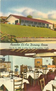 Linen Postcard Rancho El-Ku Dining Room Restaurant Hwy 395 Escondido CA unposted