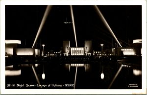 Vtg Postcard RPPC New York Worlds Fair - Night Scene Lagoon of Nations UNP