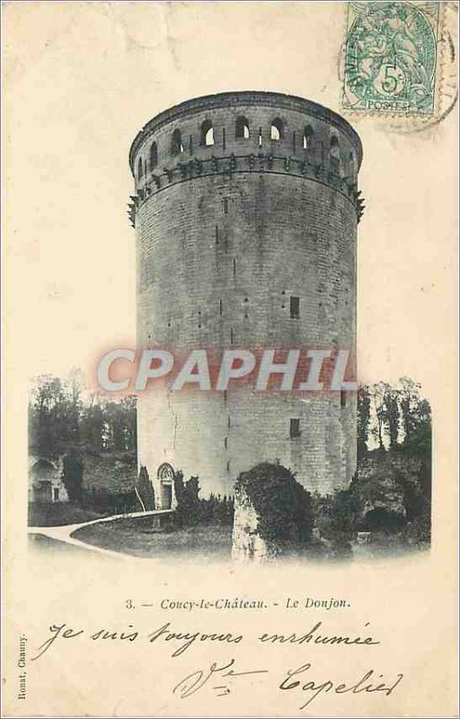 Old Postcard Coucy le Chateau Le Donjon (map 1900)