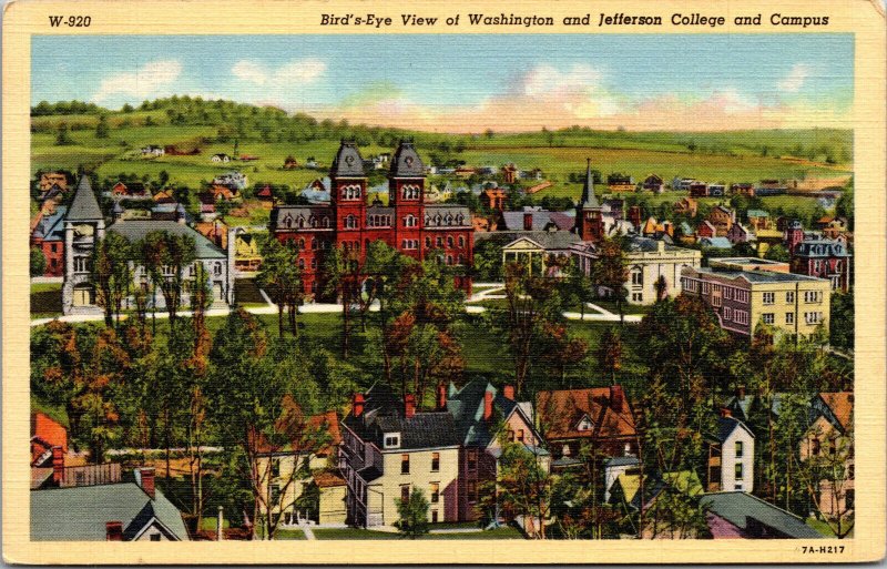 Vtg Birds Eye Washington & Jefferson College Campus Pennsylvania PA Postcard