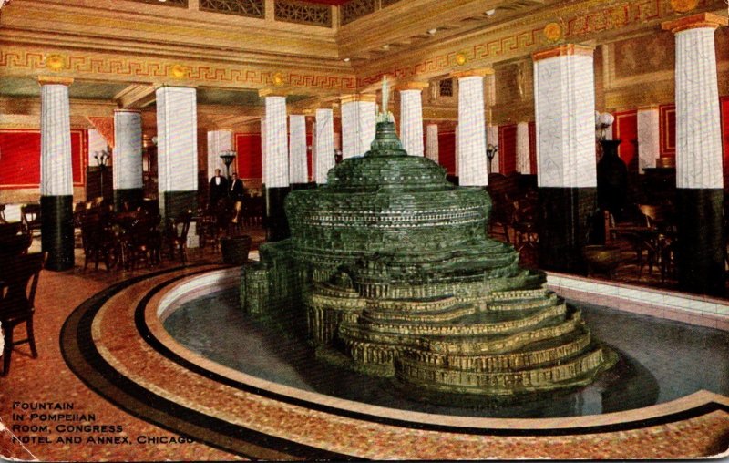 Illinois Chicago Congress Hotel and Annex Fountain In Pompeiian Room 1913