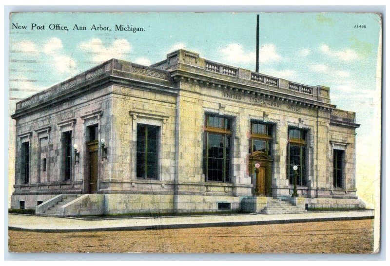 1910 New Post Office Exterior Building Road Ann Arbor Michigan Vintage Postcard