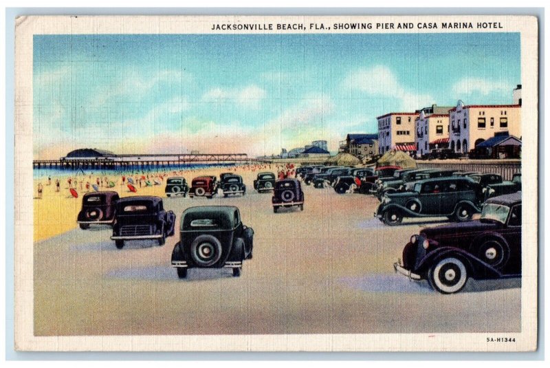 1936 Showing Pier and Casa Marina Hotel Jacksonville Beach Florida FL Postcard