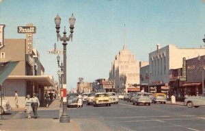 Redwood City California Broadway Ave.,  Rexall Pharmacy Vintage Postcard U6930