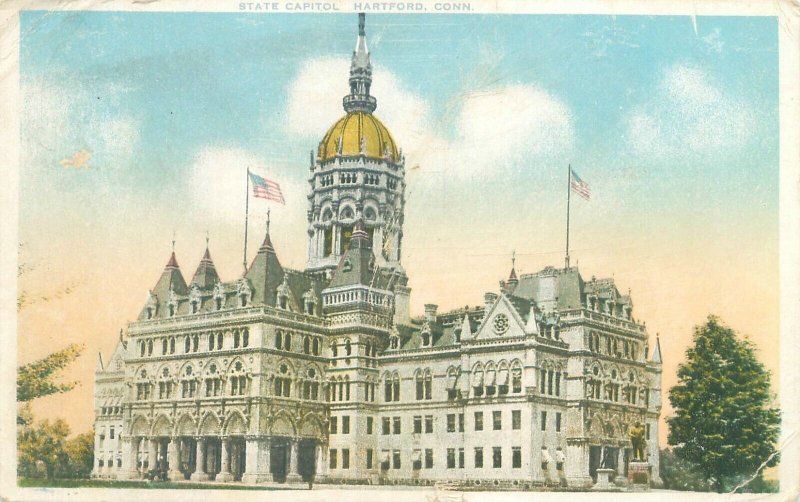 Hartford Connecticut State House 1919 Whtie Border Postcard Postally Used