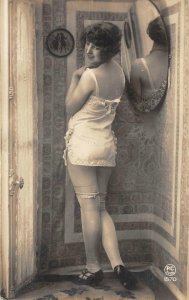 Beautiful French Woman RPPC Risque Lingerie Stockings Nude 1920s Antique Photo