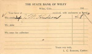 Wiley Colorado 1917 Postcard The State Bank Of Wiley