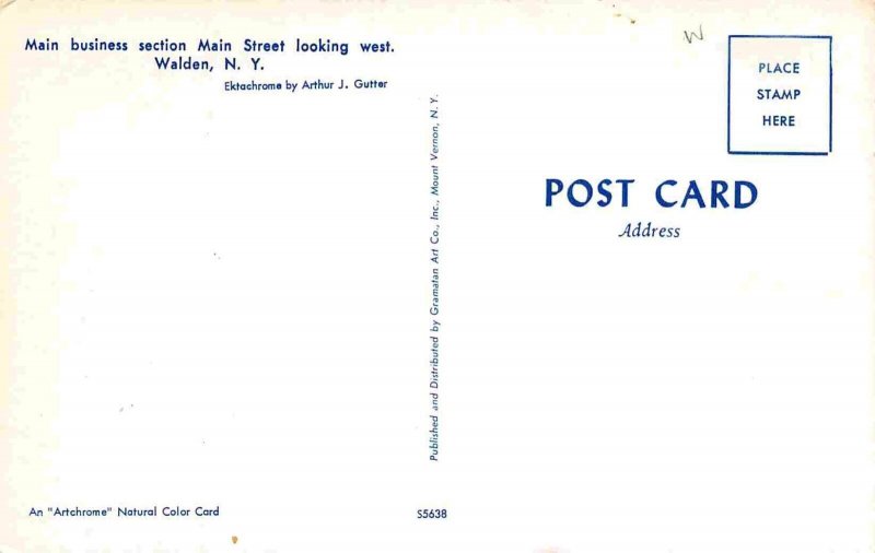 Main Street West Drug Store Theater Cars Walden New York 1950s postcard