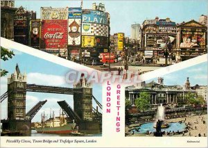 Modern Postcard Piccadilly Circus and Trafalgar Square Tower Bridge LOndon