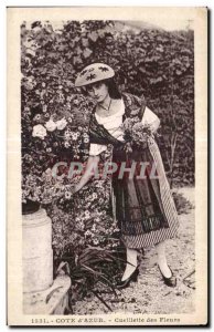 Old Postcard French Riviera Folklore Costume Flower Picking