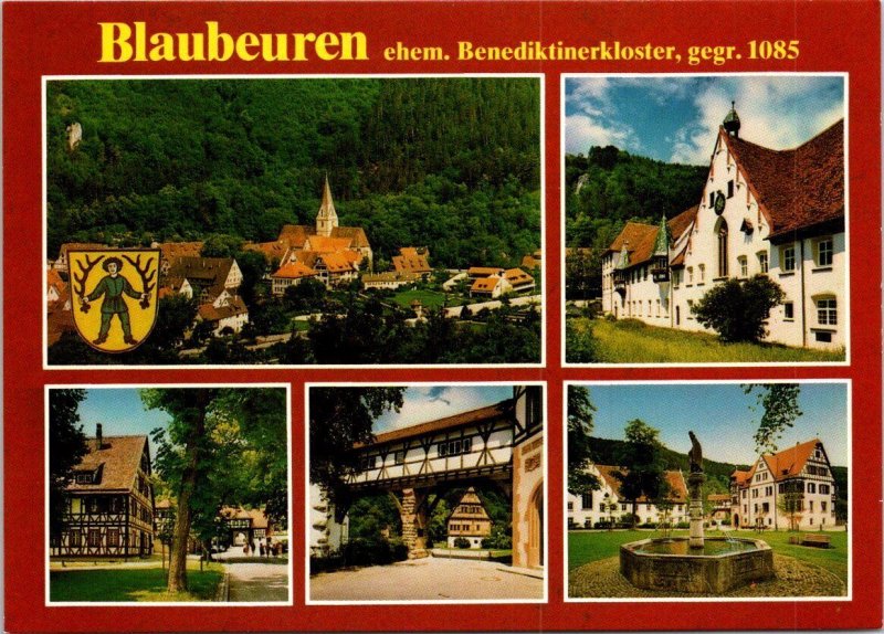 VINTAGE CONTINENTAL SIZE POSTCARD MULTIPLE VIEEWS OF BLAUBEUREN GERMANY 1985