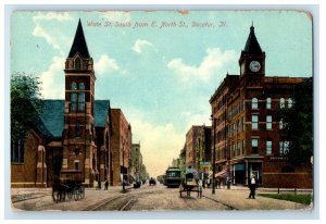 c1910's Wate St. South From E. North Street Trolley Decatur Illinois IL Postcard 