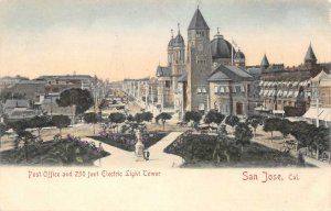 San Jose CA Post Office Electric Light Tower c1907 Hand-Colored Vintage Postcard