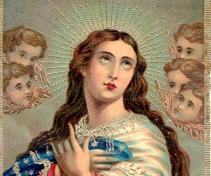1870s Dresden Gilt Religious Image Mary & Cherubim Angels F134