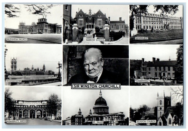 c1940's Sir Winston Churchill Multiview RPPC Photo Unposted Vintage Postcard