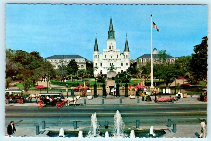 3 4x6 Postcards NEW ORLEANS, LA ~ Street Car, Carriages & Jackson Square 1980