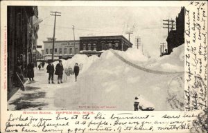 Ishpeming MI Street Scene in Winter c1905 Postcard