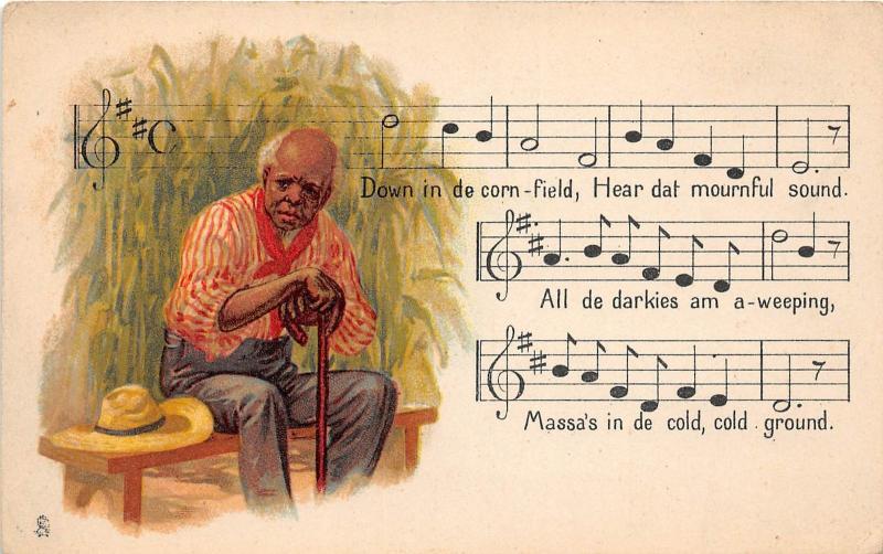 E65/ Black Americana Postcard c1910 Man Slave Song Master Cane 4