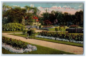 1915 Entrance To Lakeside Park Flowers Fort Wayne Indiana IN Posted Postcard