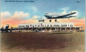 1940s Airport Love Field Air Terminal Dallas TX Postcard