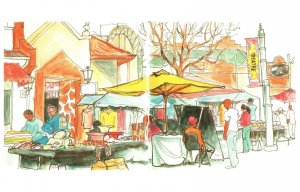 Postcard Cathy Gatland Street Vendors Johannesburg South Africa Urban Sketching