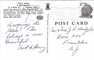 1960's Ivey's Motel & Restaurant, Houlton, Maine Chrome Postcard