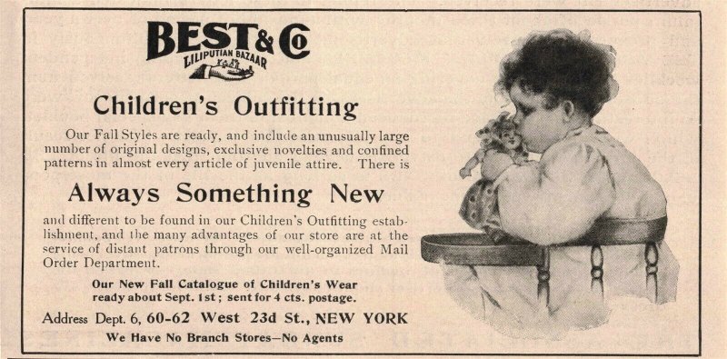 1907 Original Print Ad Child High Chair Doll Best & Co. 2P1-6