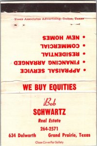 Vintage Matchbook Cover Bob Schwartz Real Estate Grand Prairie, Texas MB177