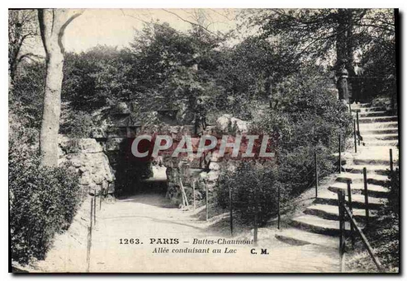 Postcard Old Paris Buttes Chaumont Allee leading Au Lac