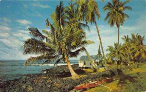 Kona Hawaii~Coastline~St Peter's Church on Shore~1960s Postcard