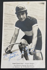 Mint Real Picture Postcard Aime Constant World Record Cyclist Autographed