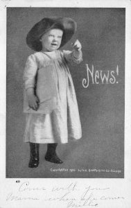 CHILD WITH NEWSPAPER CHICAGO ILLINOIS POSTCARD 1907