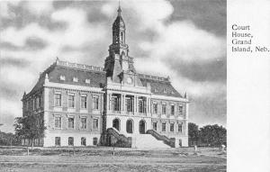 Grand Island Nebraska~Court House~Wide Steps Leading to 3 Doors~c1905 B&W PC