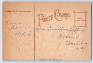 Christmas Postcard Greetings Angel Ringing Bell Holly Berries Embossed c1910's