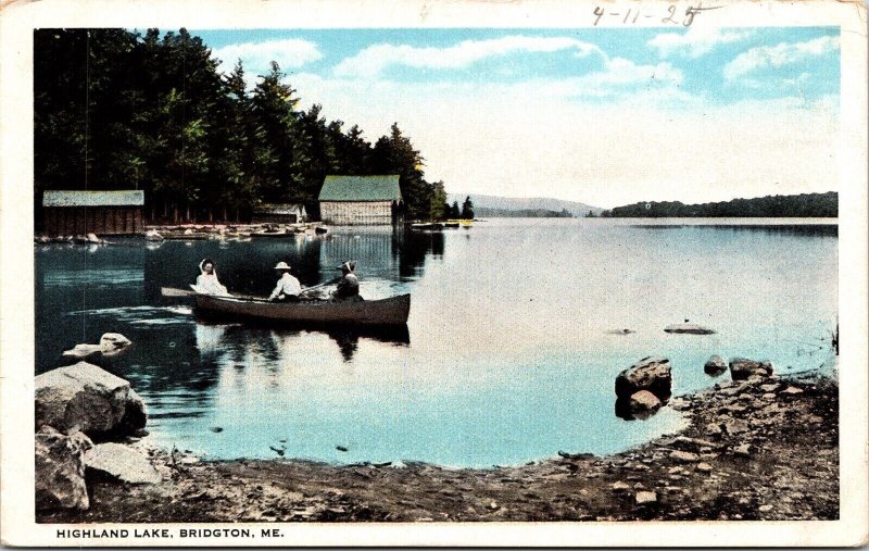 Highland Lake Bridgton Me Canoe Wob Note Ct American Art Postcard 