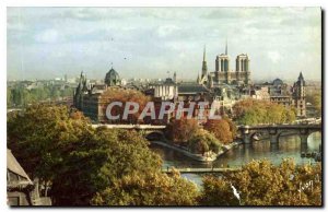 Old Postcard Colors of Paris Panorama of Notre Dame and Cite