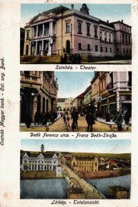Hungary Budapest Szinház, Deák Ferencz Utca, Látkép Vintage Postcard C379