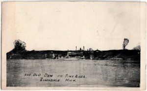 c1910 RIVERDALE Michigan Mich Postcard OLD DAM on PINE RIVER