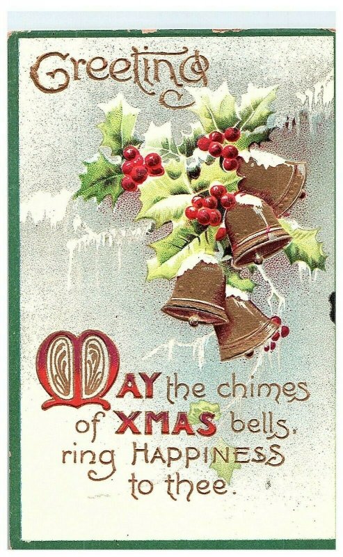 Lot 3 May The Noël Cloches Houx Chimes Neige Vintage 1900s Postcards non Posté 